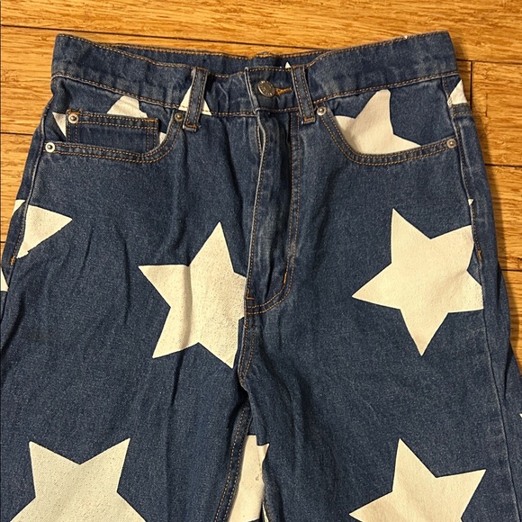 BDG Women's Blue Star Patterned Streetwear Straight Jeans - Picture 2 of 11